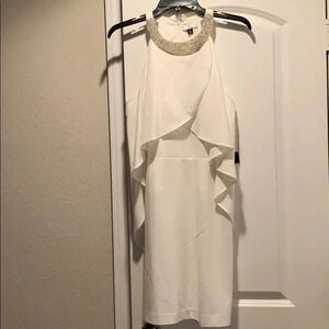 Halston Sequin Dress Jeweled Round Collar Sleeveless White Size 6 NWT